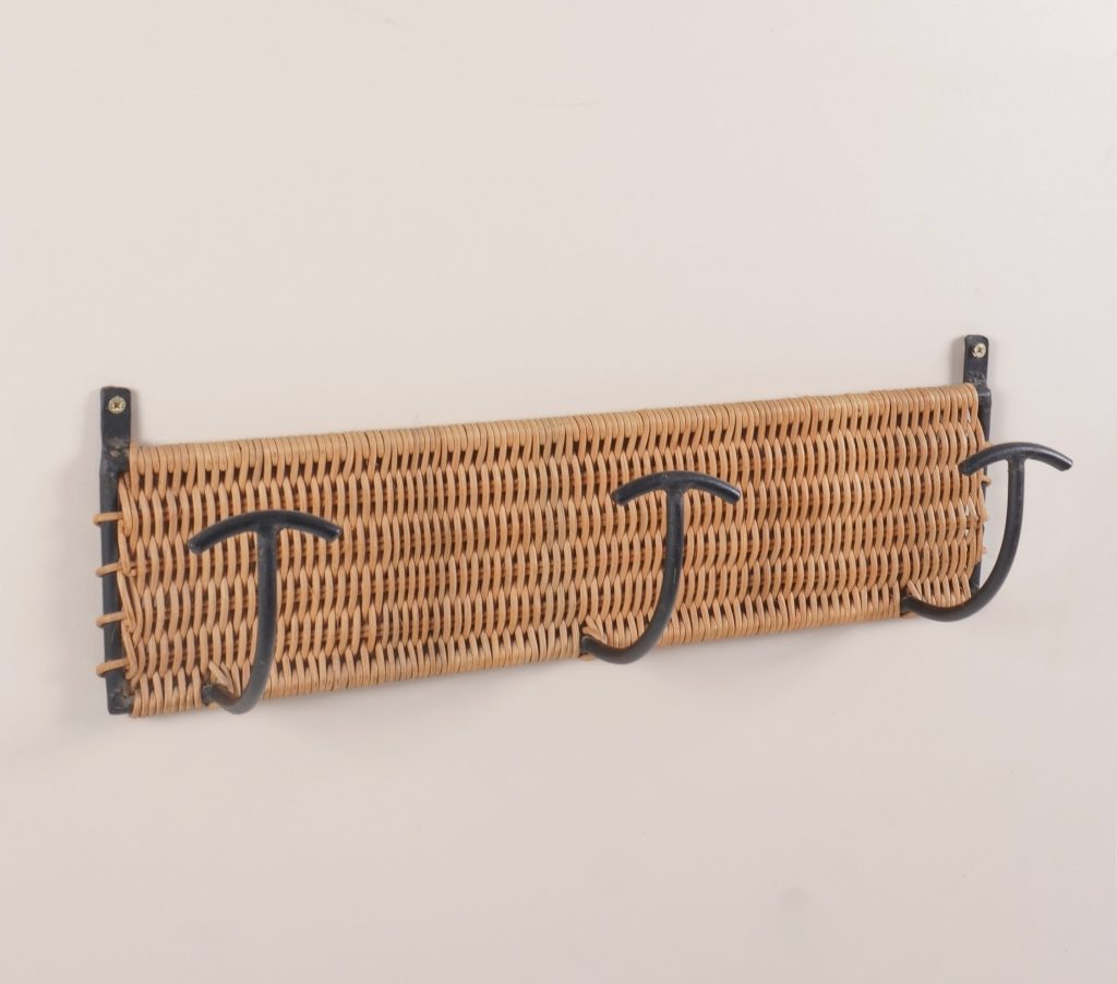 porte manteaux métal et rotin 3 patères