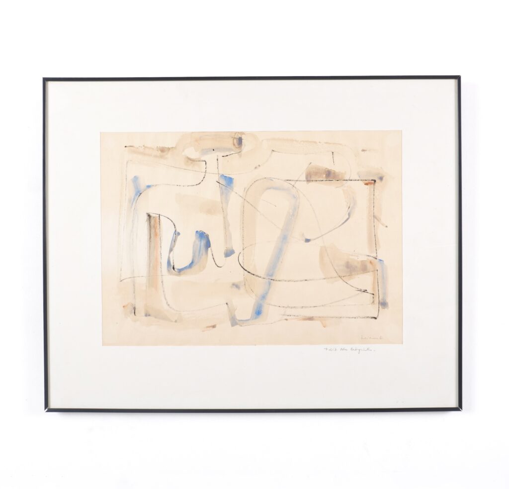 Leidner technique mixte sur papier petit nu labyrinthe 1961