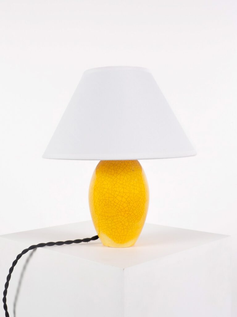 lampe céramique ceramic table lamp jaune yellow craquelée signée SIB