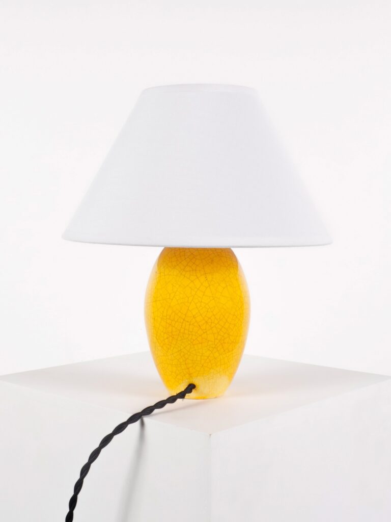 lampe céramique ceramic table lamp jaune yellow craquelée signée SIB