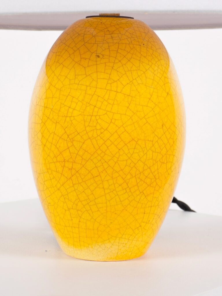lampe céramique ceramic table lamp jaune yellow craquelée signée SIB