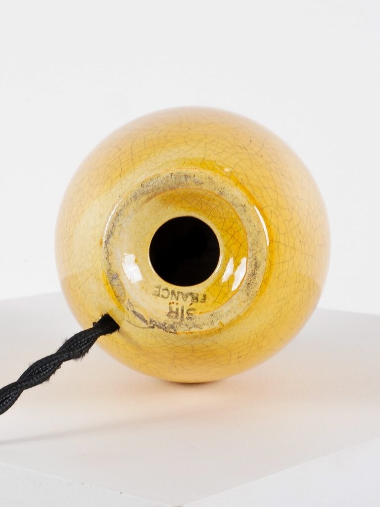 lampe céramique ceramic table lamp jaune yellow craquelée signée SIB