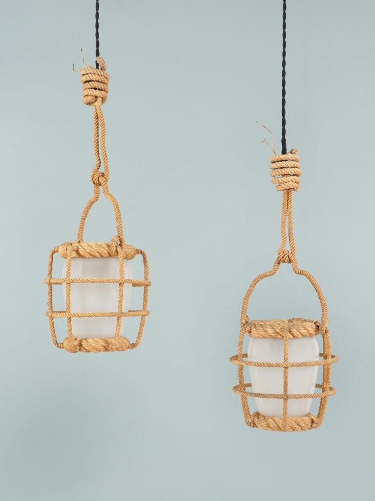 Audoux minet paire de lanternes en corde & opaline