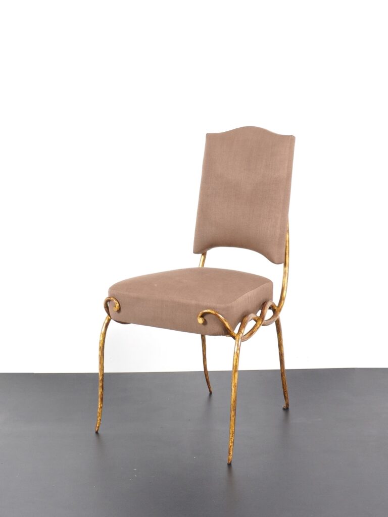 rene drouet chaise chair fer forgé wrought iron tissu fabric